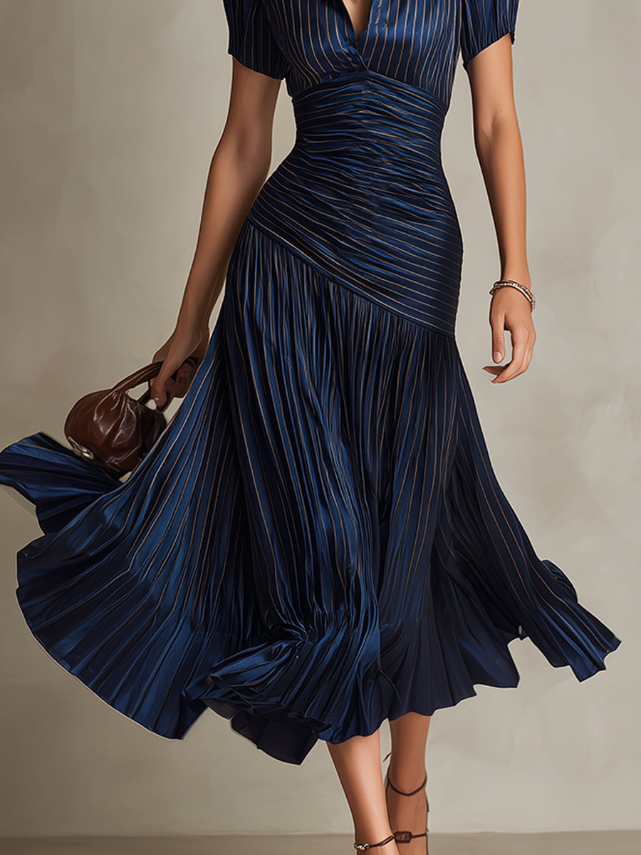 Sophia – Retro Striped Satin Midi Dress – image 11