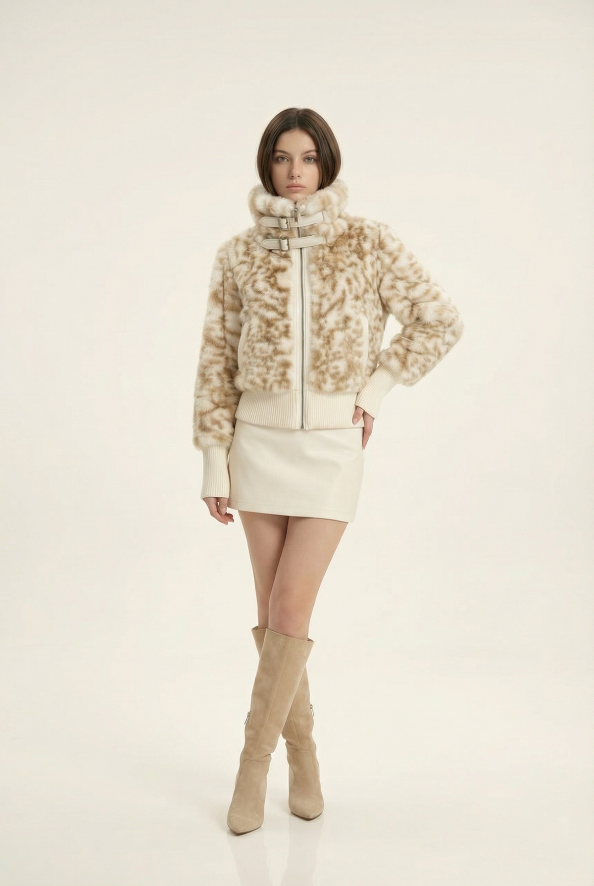 Julie Short Jacket with Stand Collar – Beige & Brown – image 4