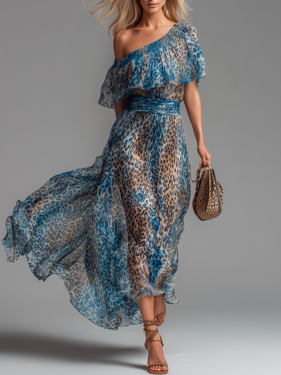 Selvaggia – Leopard Print Off-Shoulder Chiffon Maxi Dress – image 1