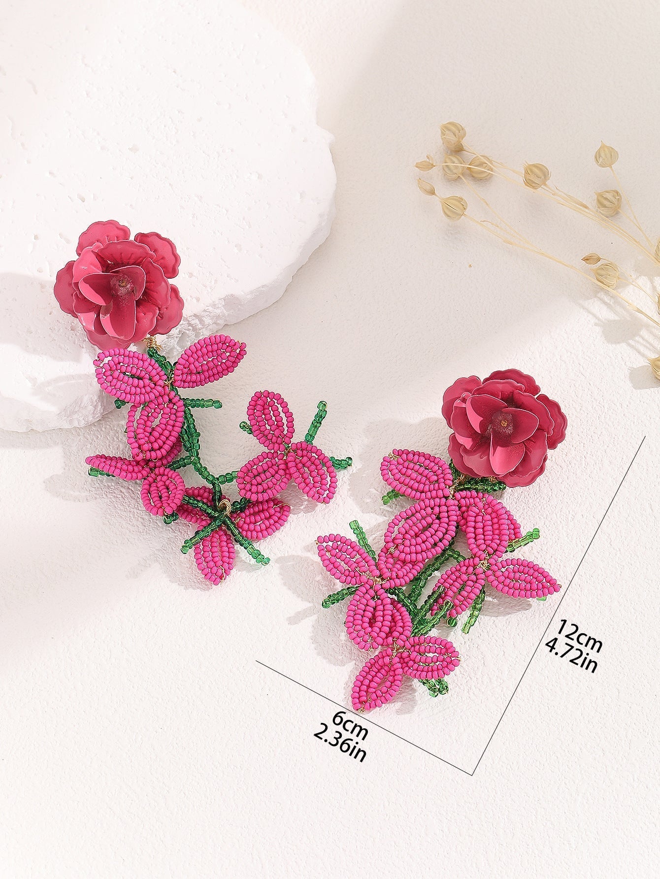 Oryxal Rose Red Flower Earrings – image 4