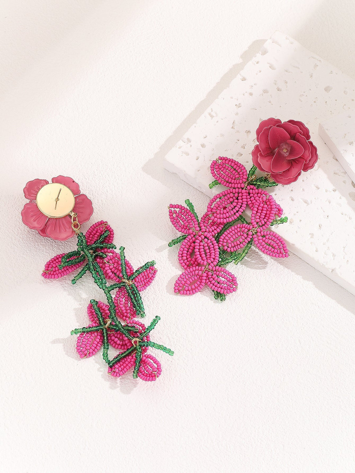 Oryxal Rose Red Flower Earrings – image 3