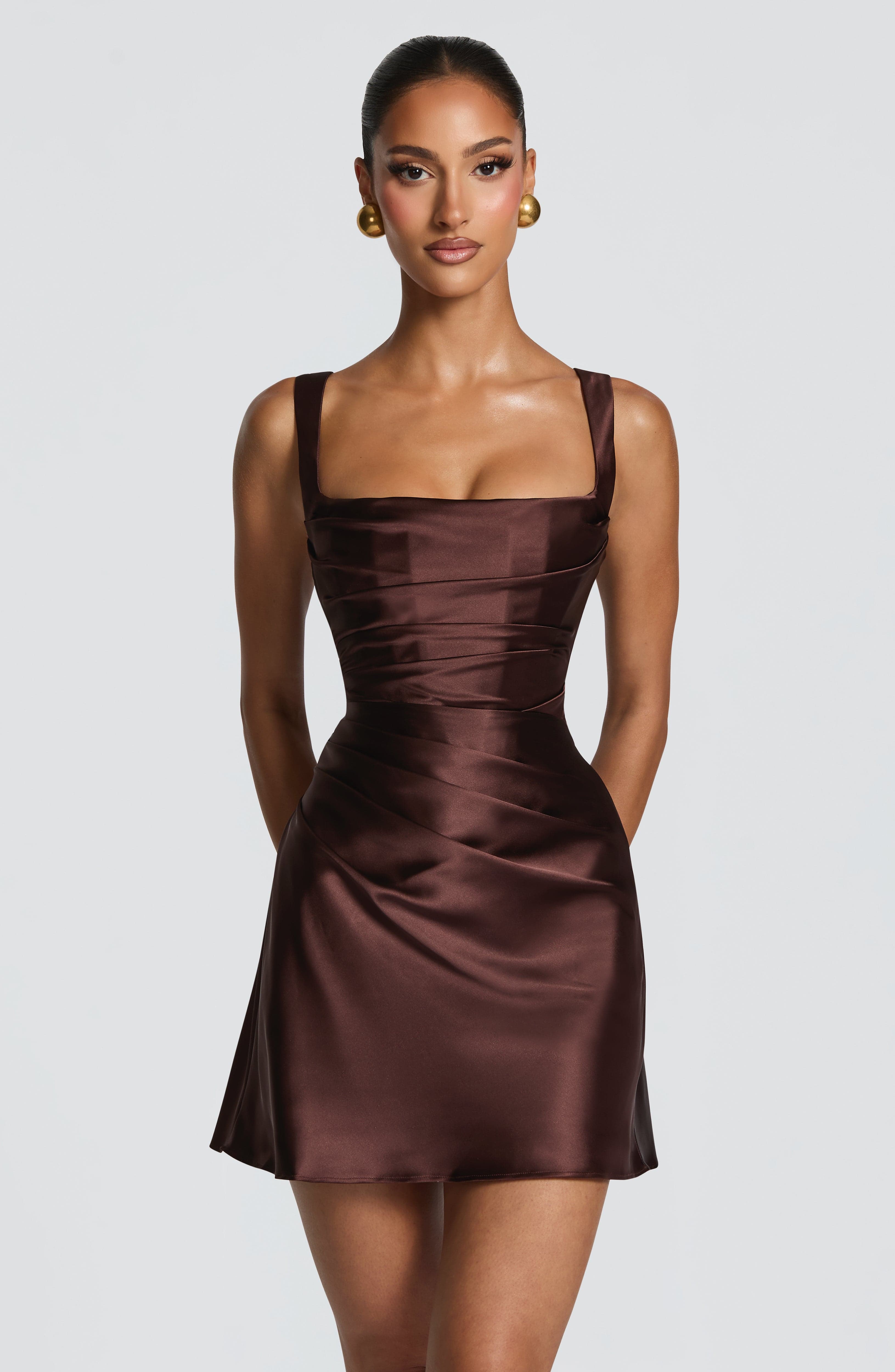 Calanthe Mini Dress - Plum Brown – image 1