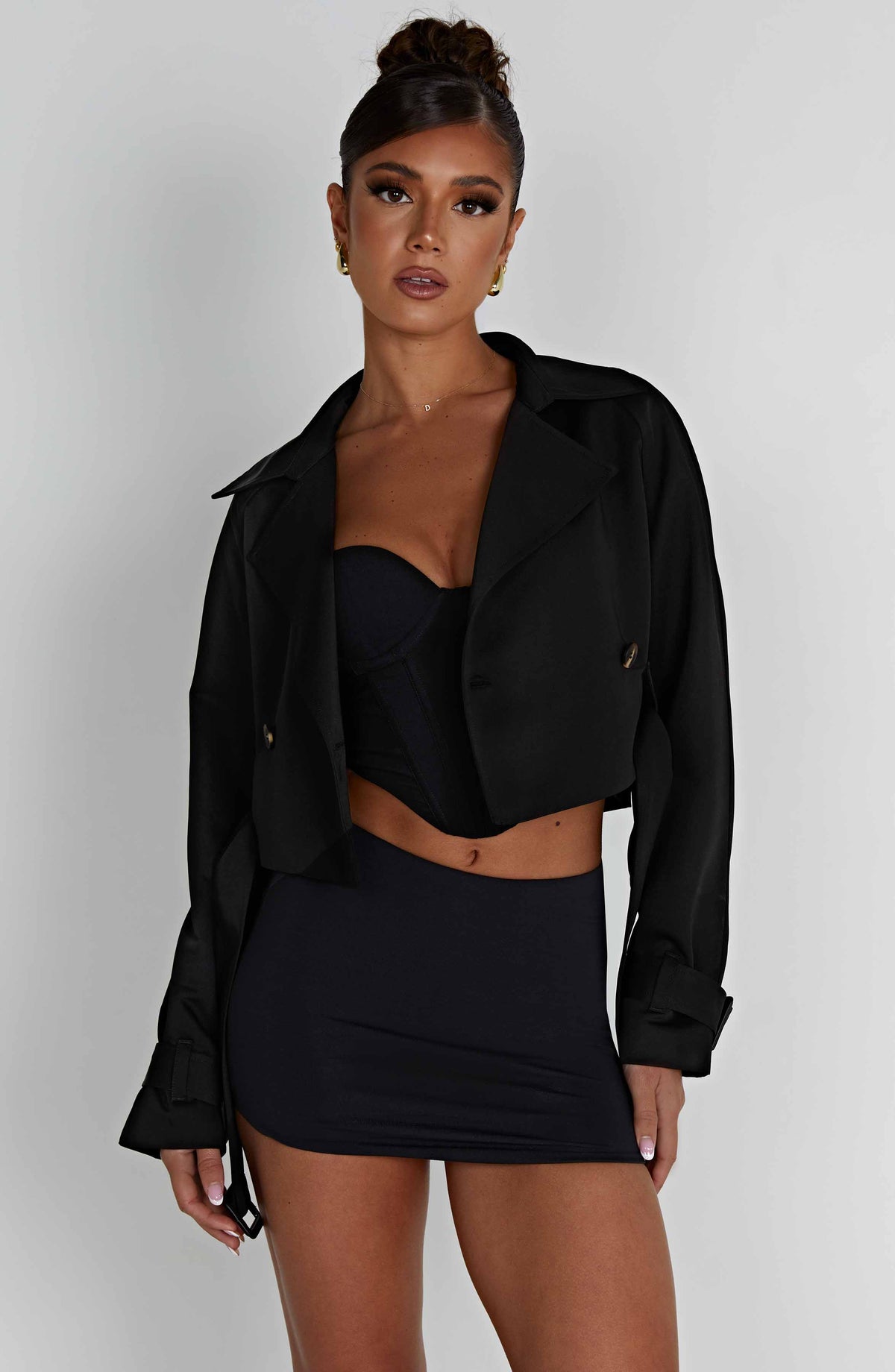 Caprice Cropped Trench Coat – Black – image 6