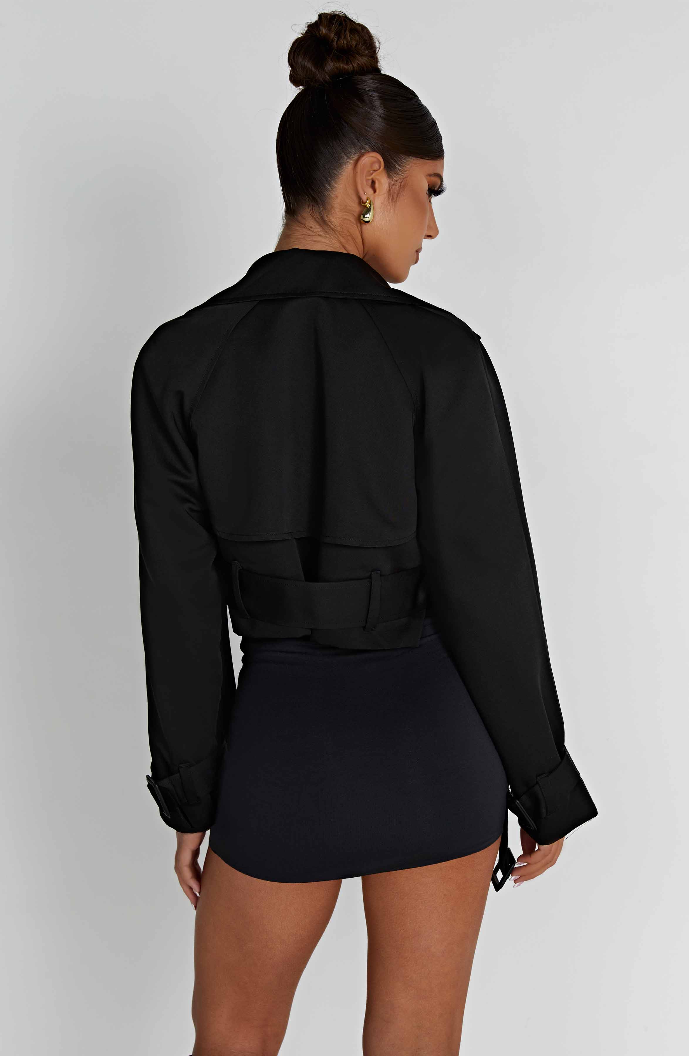 Caprice Cropped Trench Coat – Black – image 8