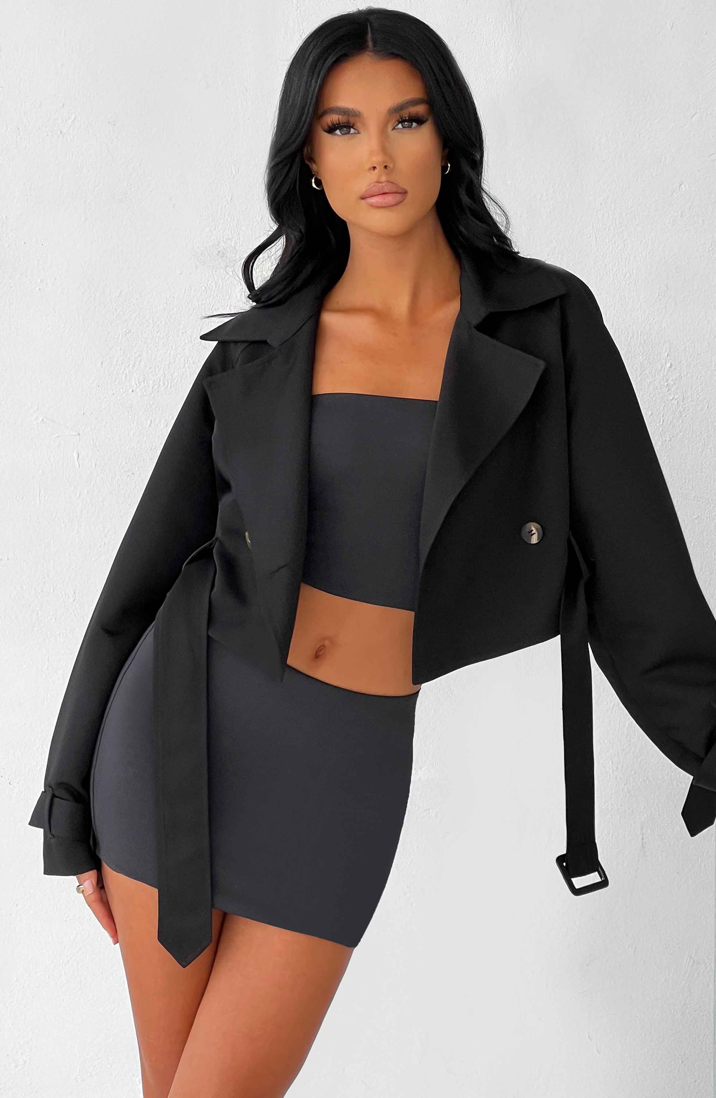 Caprice Cropped Trench Coat – Black – image 1