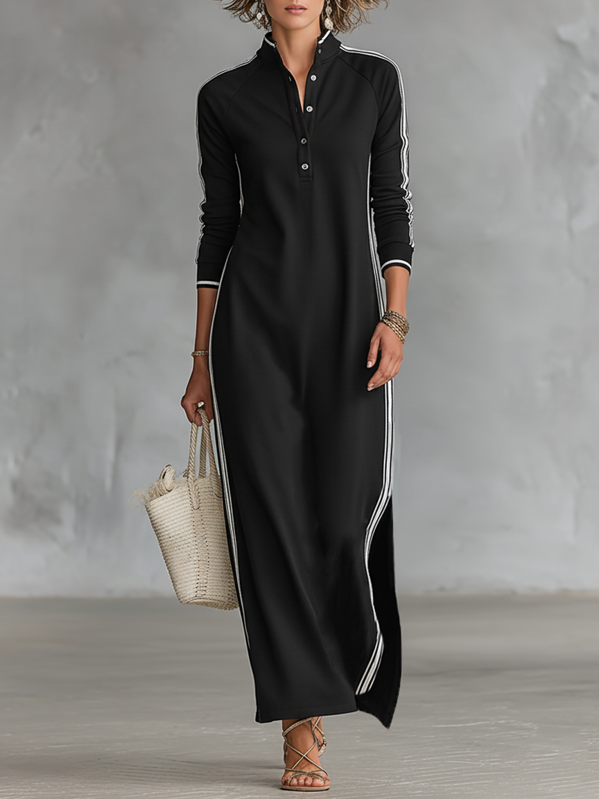 Women's Maxi Sweatshirt Dress with Button-Down Collar and White Trim – image 1