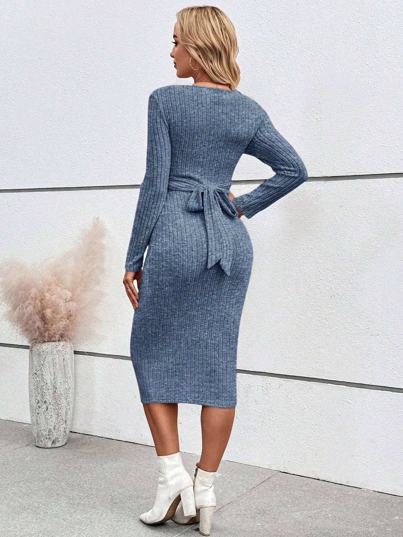 Ribbed Maternity Dress with Tie Details – image 12