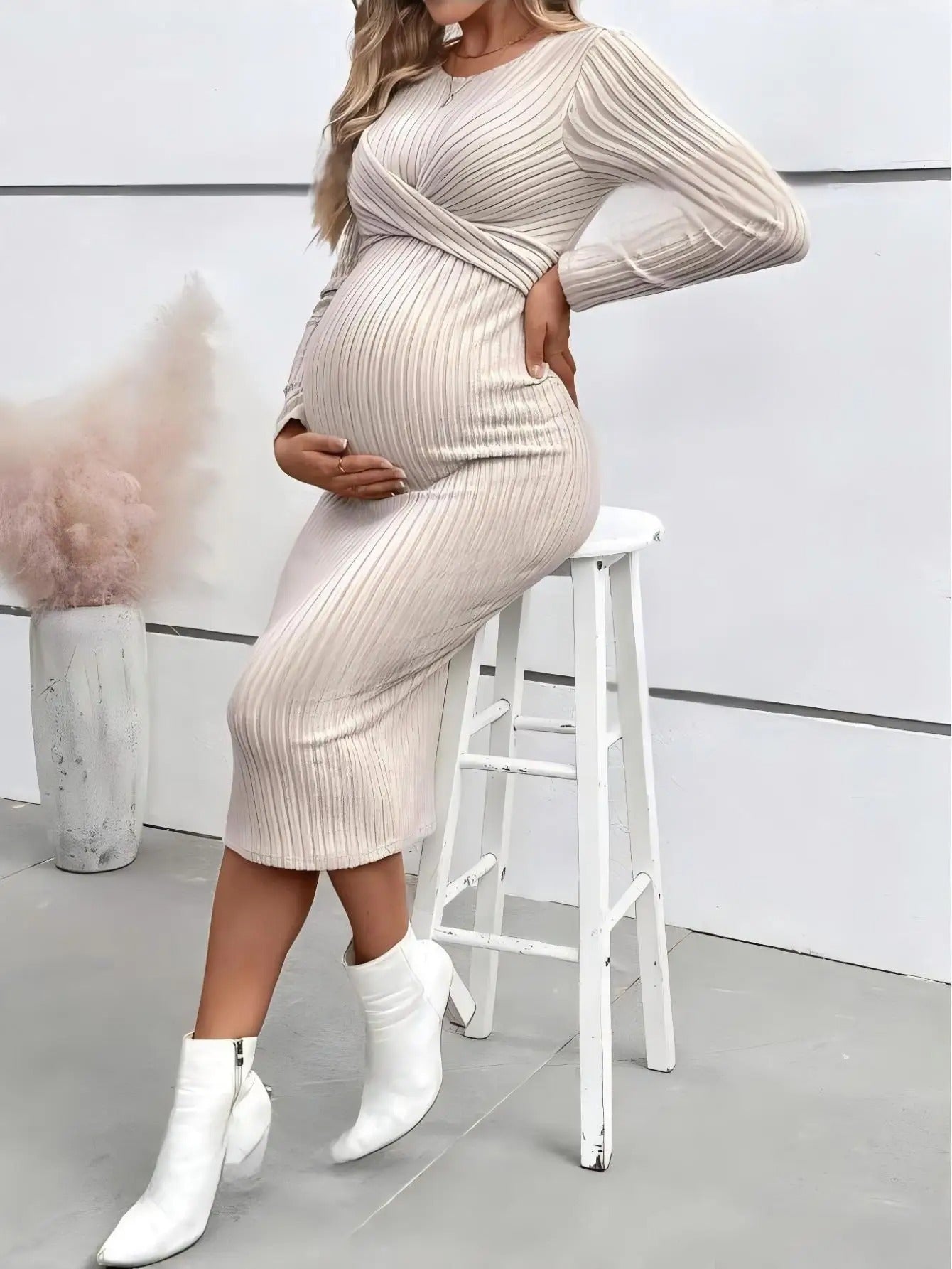 Ribbed Maternity Dress with Tie Details – image 18
