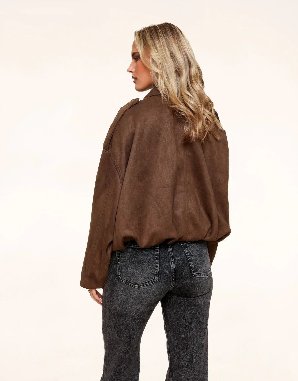 Dark Brown Suede Bomber Jacket – image 2