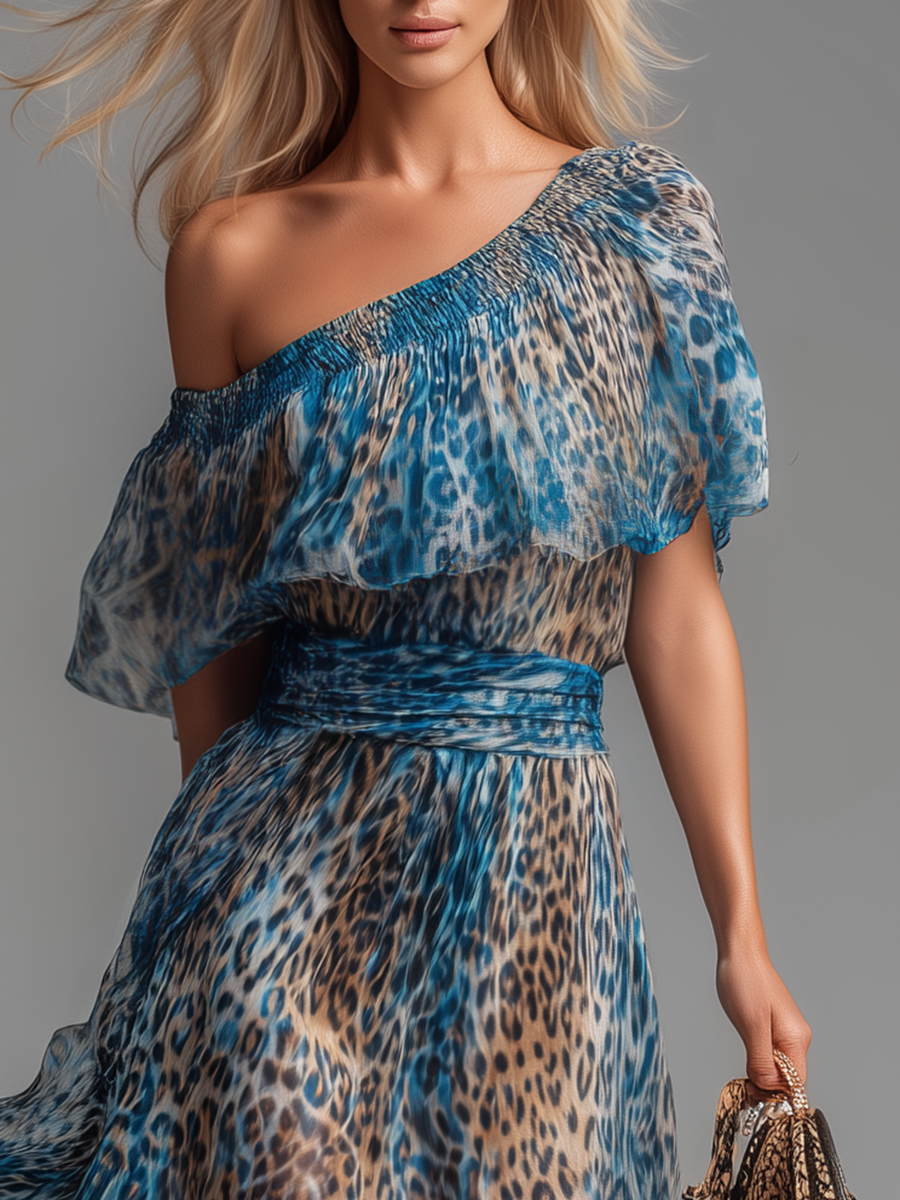 Selvaggia – Leopard Print Off-Shoulder Chiffon Maxi Dress – image 4