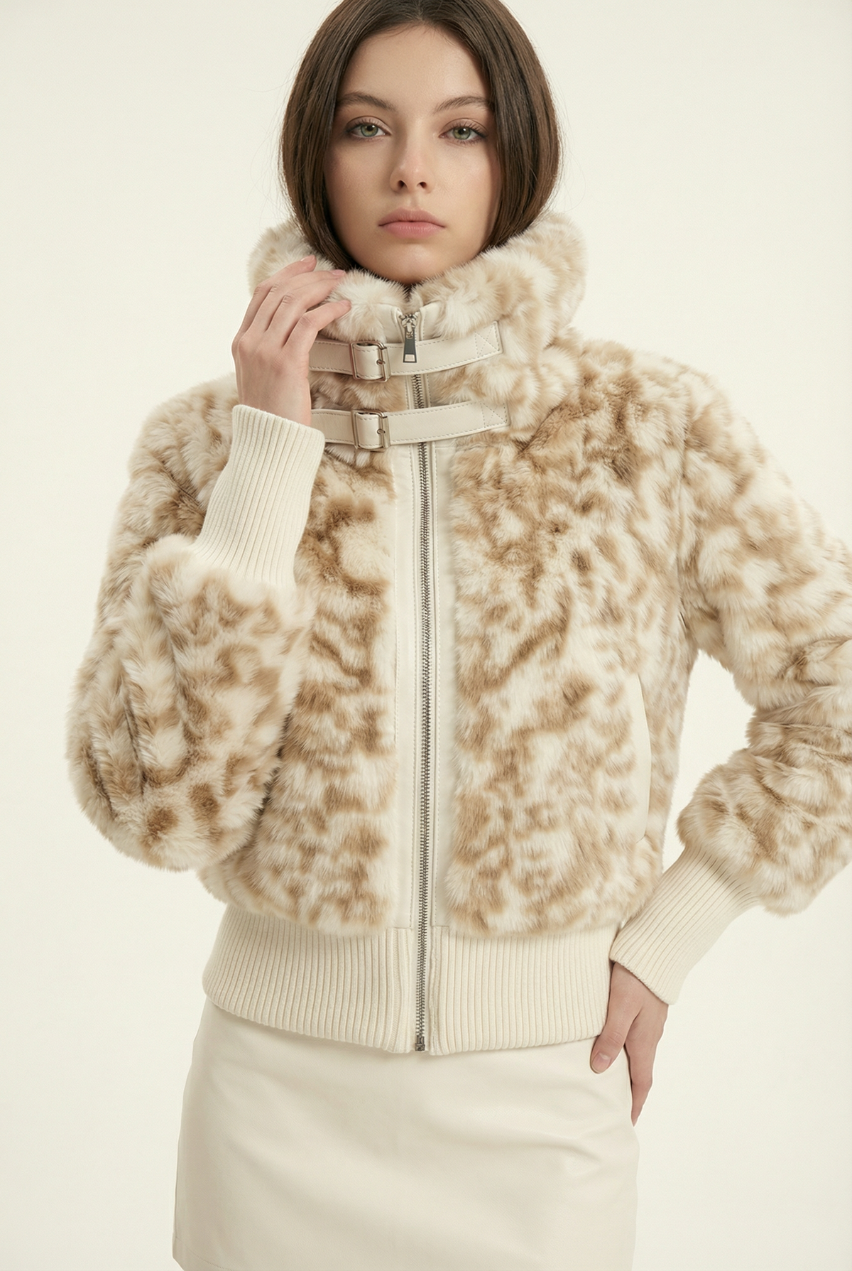 Julie Short Jacket with Stand Collar – Beige & Brown – image 2