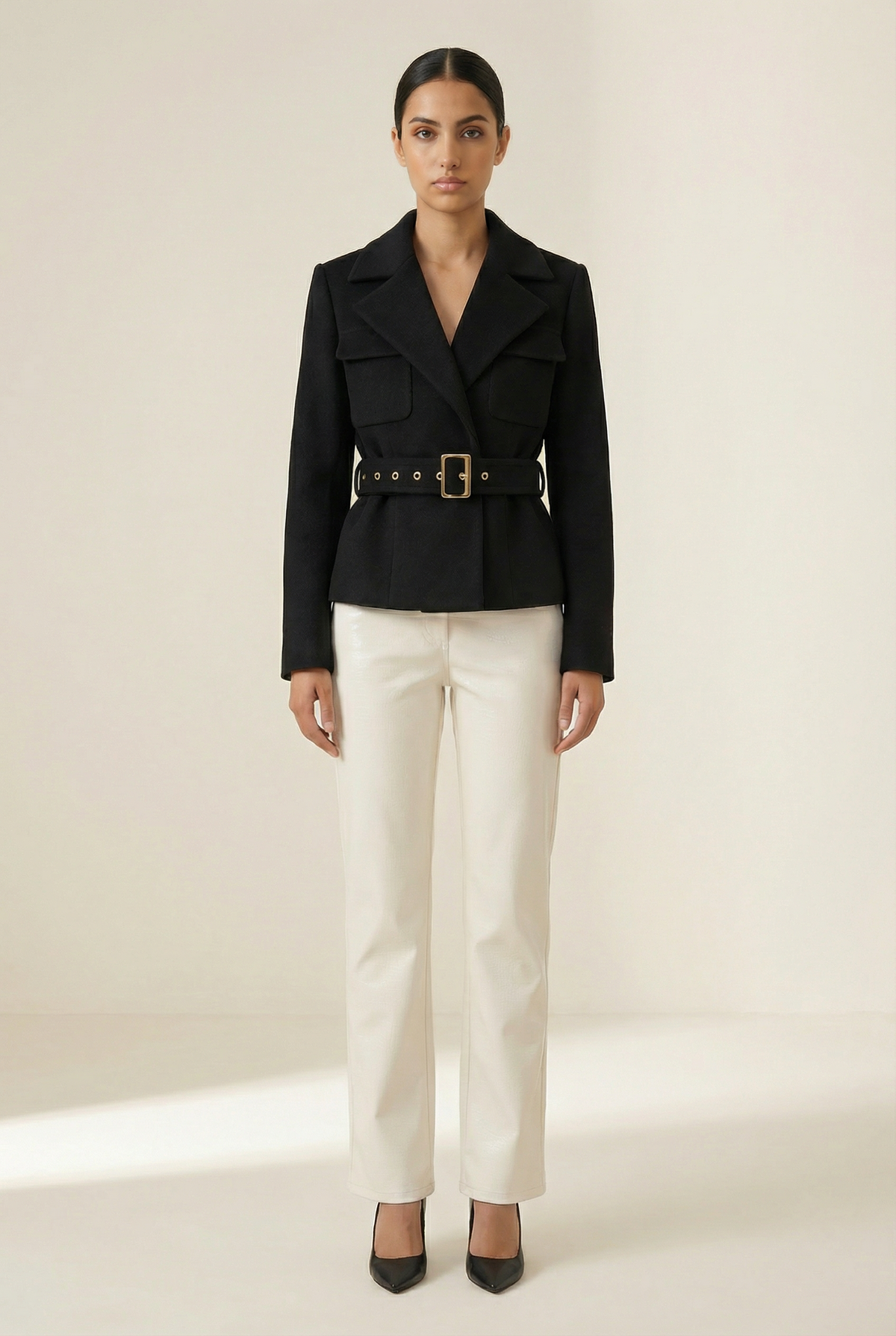 Claudia Short Belted Blazer – Black – image 1