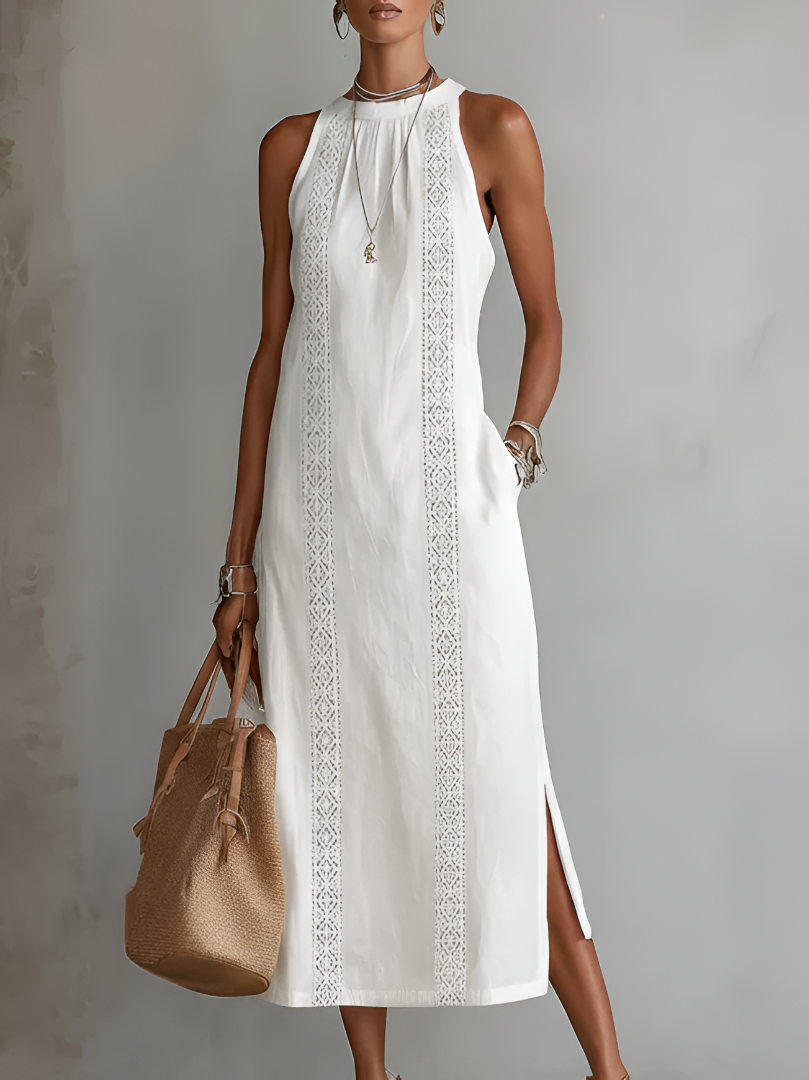 Bianca – Linen Midi Dress with Mandarin Collar – image 1