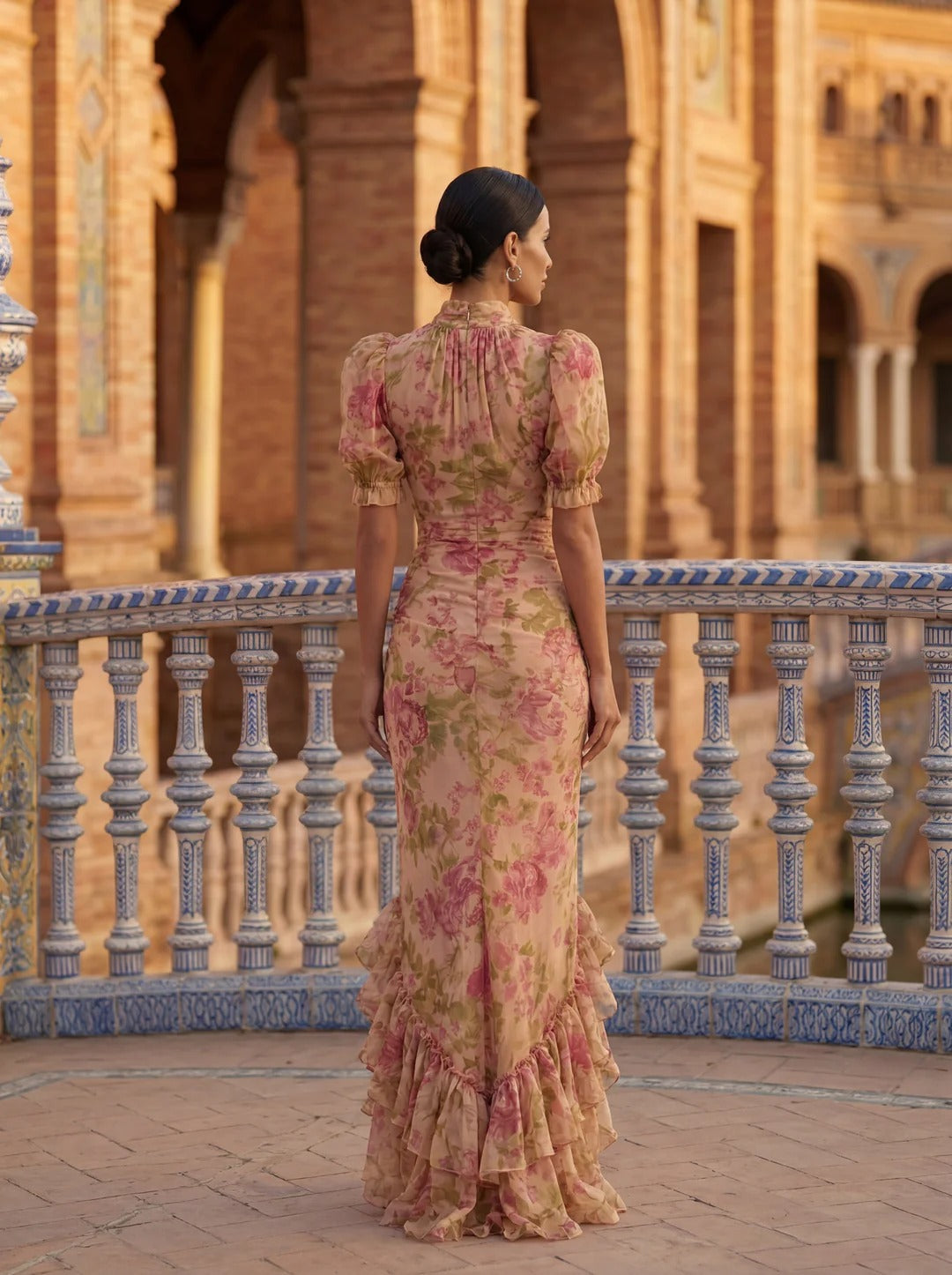 Fiora – Vintage Rose Print Maxi Dress with Puff Sleeves – image 5