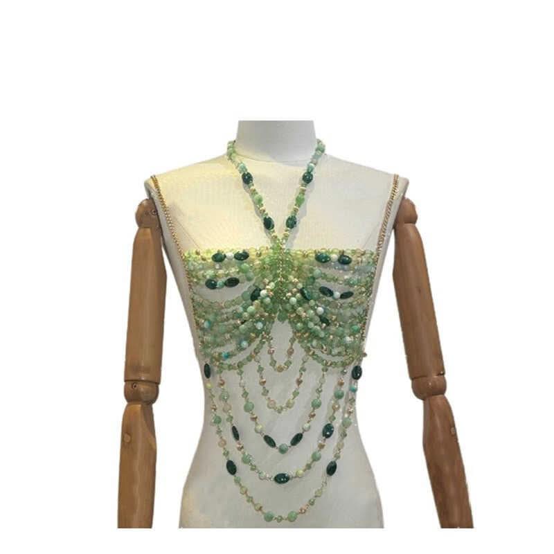 Halter beaded hollow out backless cut out top – image 2