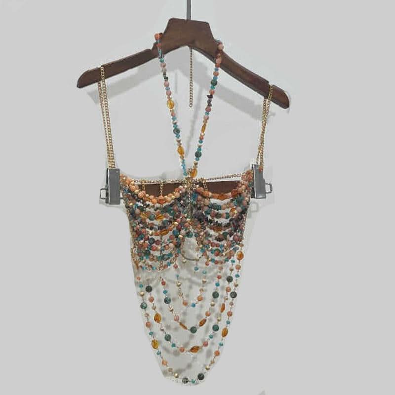 Halter beaded hollow out backless cut out top – image 3