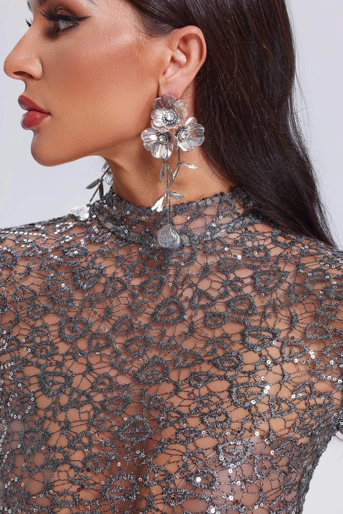 Aria Earrings – Silver Flowers – image 4