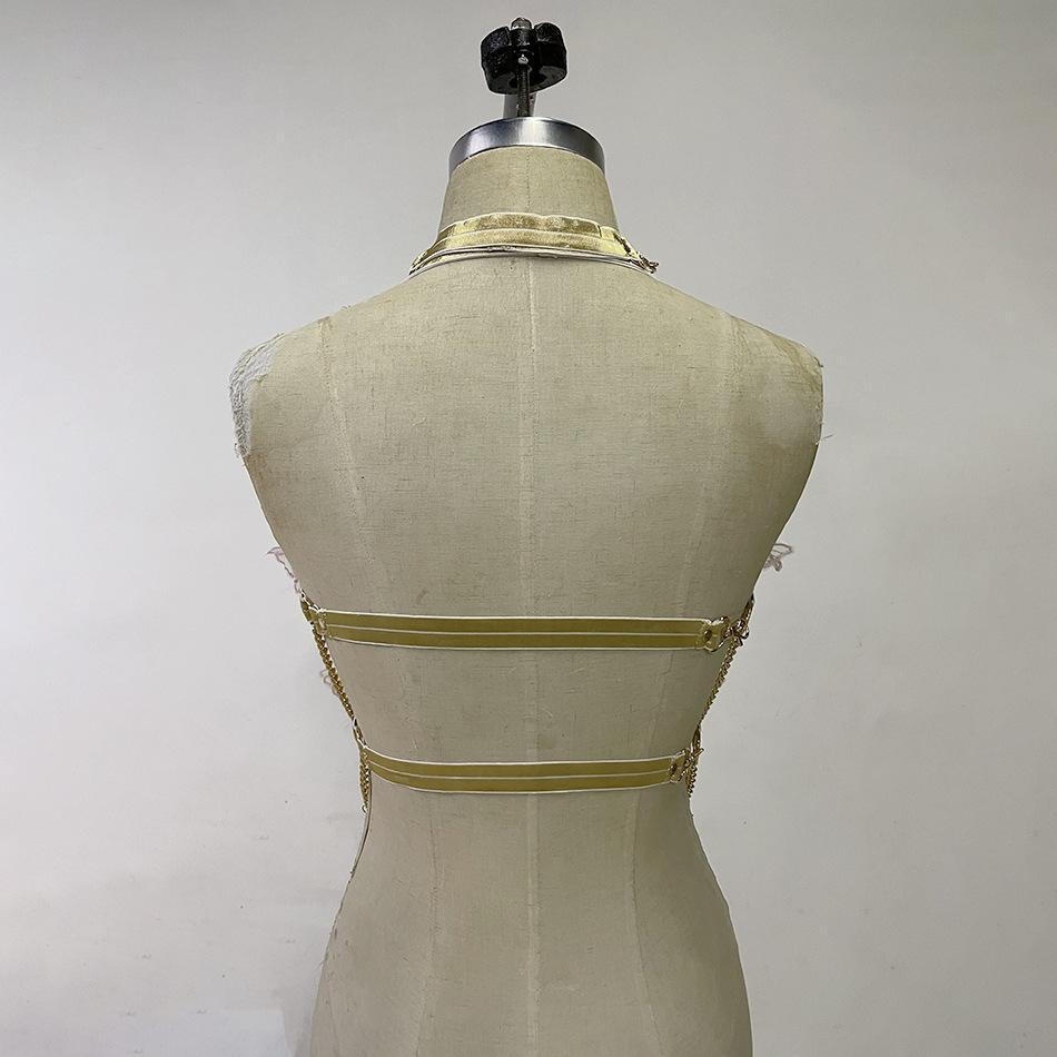 Butterfly embroidery metal chain halter top with choker – image 22