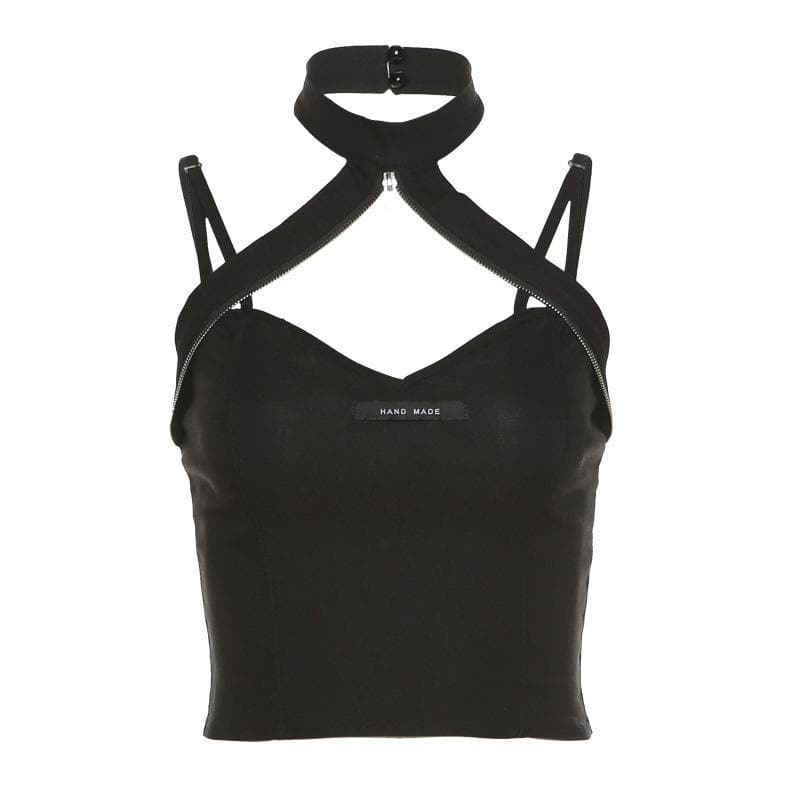 Heart neck zip halter crop top – image 2