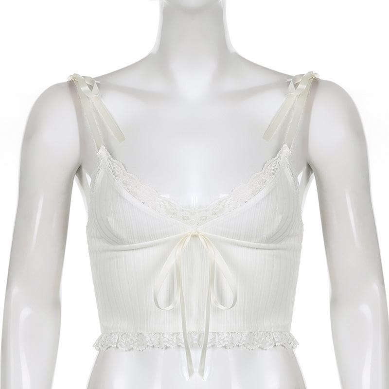 Hem lace self tie ribbed crop cami top – image 4