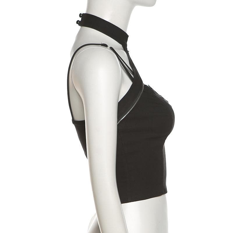 Heart neck zip halter crop top – image 6