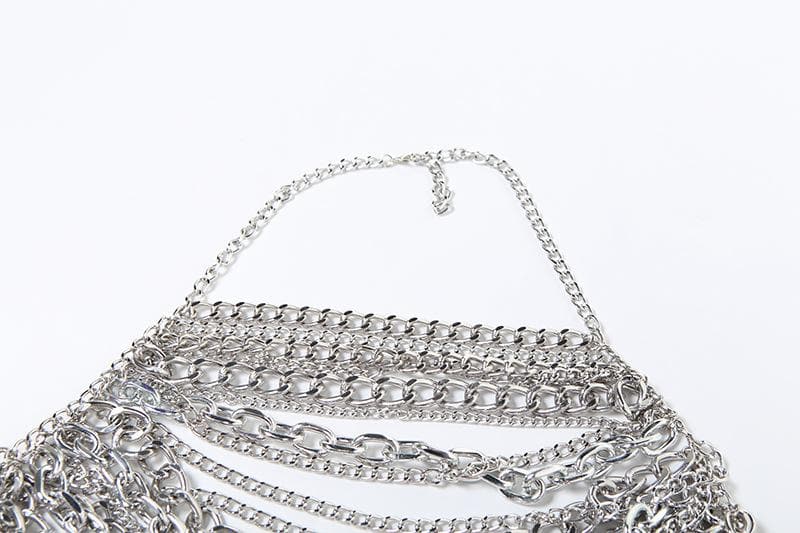 Halter layered metal chain hollow out backless cut out top – image 7