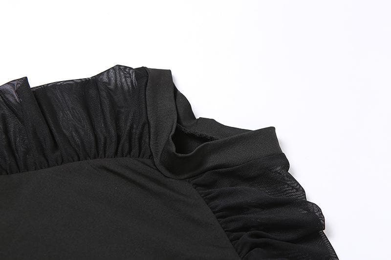 High neck mesh see-through ruched bodysuit – image 6