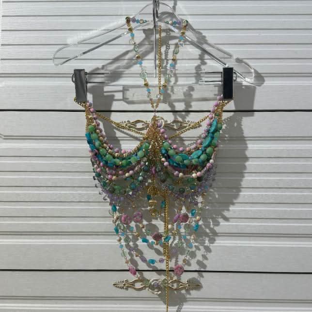 Halter beaded metal chain hollow out cut out top – image 5