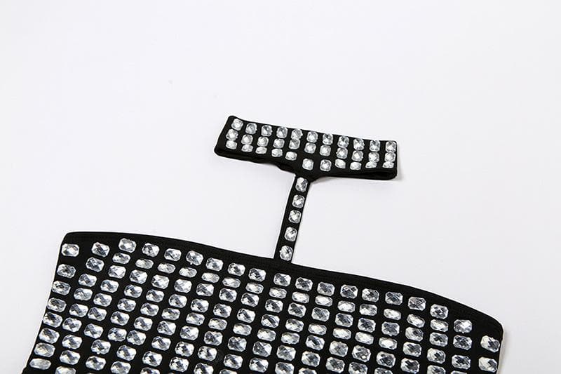 Beaded contrast halter hollow out backless crop cut out top – image 7