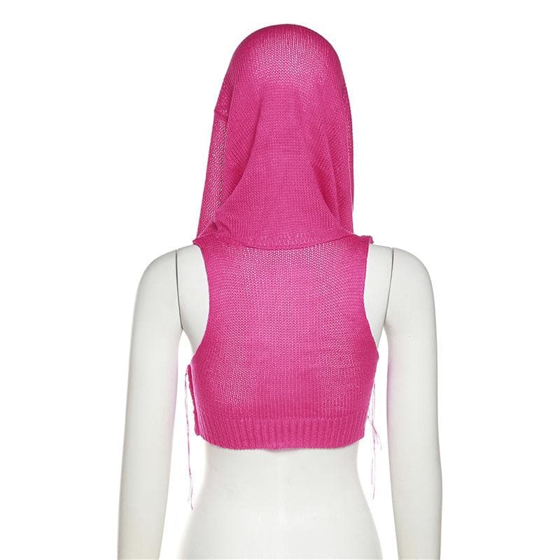 Solid sleeveless knitted stitch hoodie crop top – image 12
