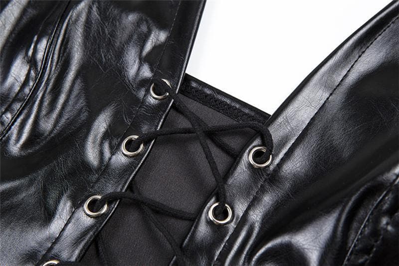Lace up front halter backless PU leather top – image 8