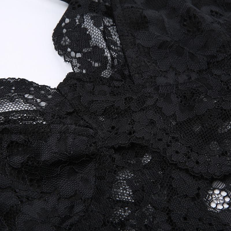 Lace slit v neck solid backless cami crop top – image 8