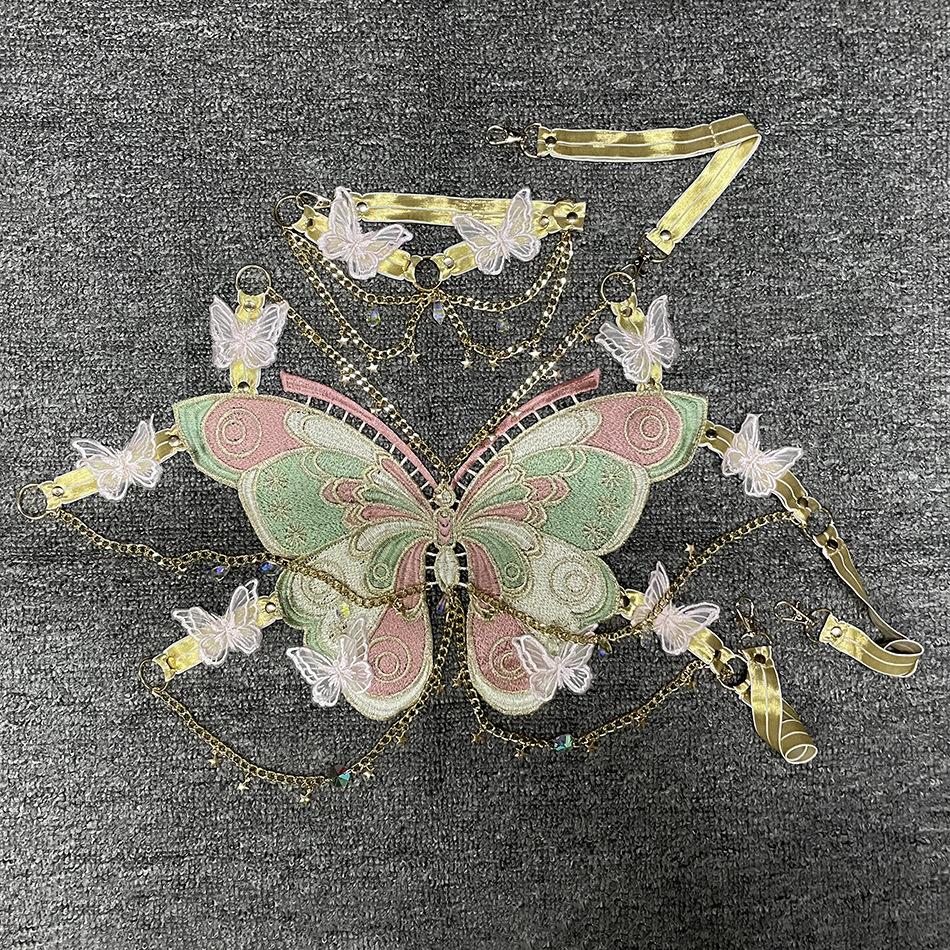 Butterfly embroidery metal chain halter top with choker – image 15