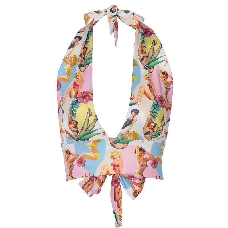 Backless bowknot halter printed top – image 2