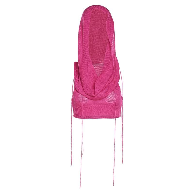 Solid sleeveless knitted stitch hoodie crop top – image 7