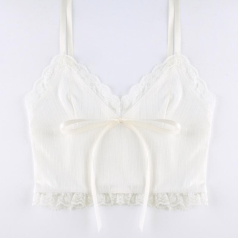 Hem lace self tie ribbed crop cami top – image 7