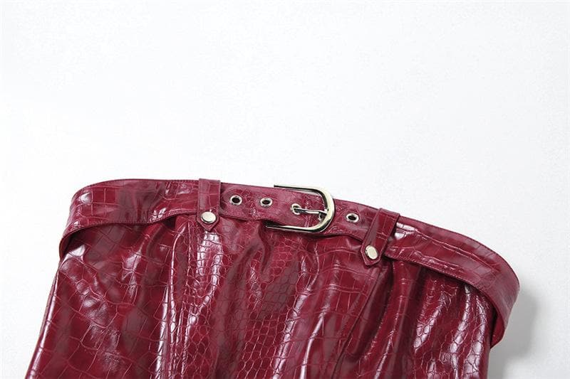 PU leather buckle backless zip-up crop tube top – image 6