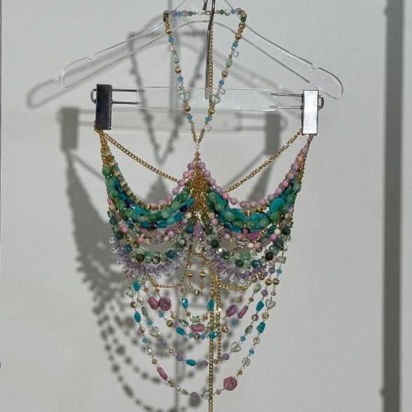 Halter beaded metal chain hollow out cut out top – image 3