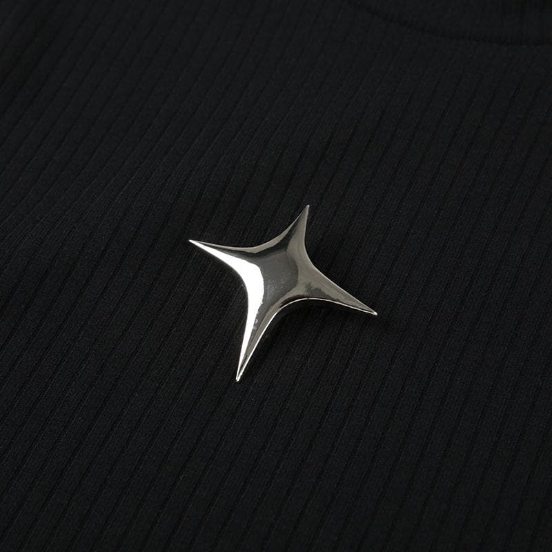 Star applique irregular sleeveless high neck crop top – image 5
