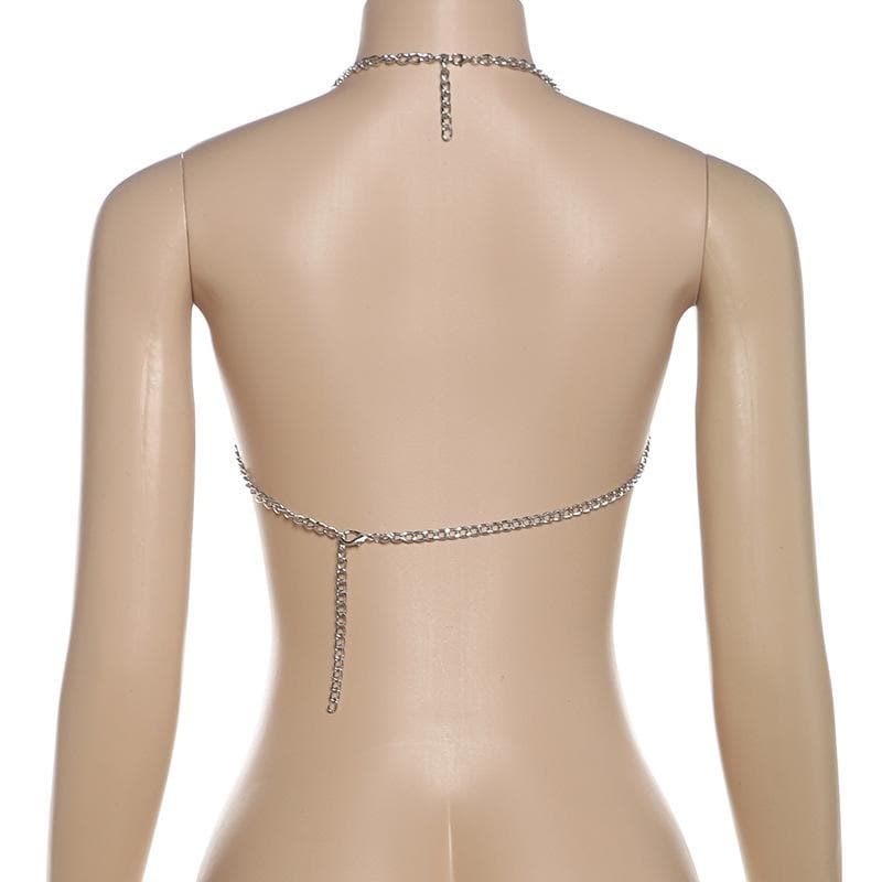 Halter layered metal chain hollow out backless cut out top – image 6