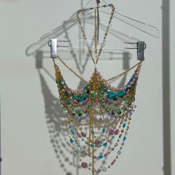 Halter beaded metal chain hollow out cut out top – image 4