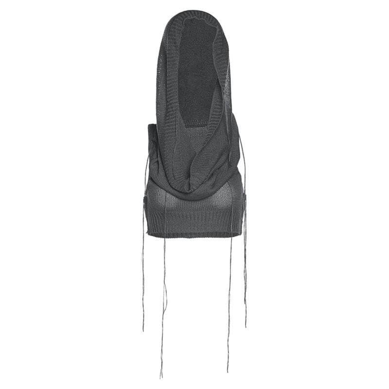 Solid sleeveless knitted stitch hoodie crop top – image 4
