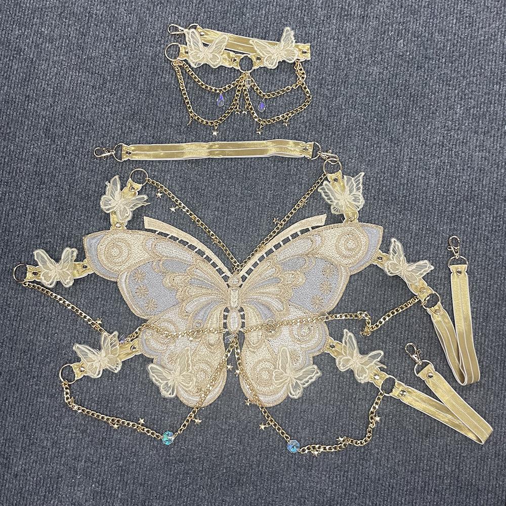 Butterfly embroidery metal chain halter top with choker – image 17