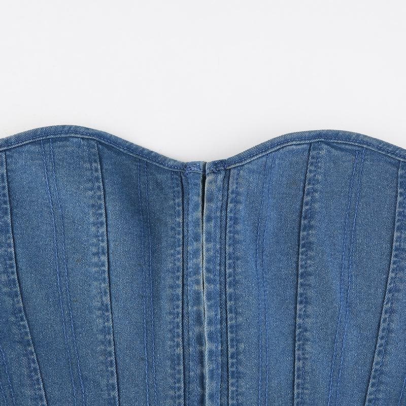 Denim lace up back heart neck tube top – image 6