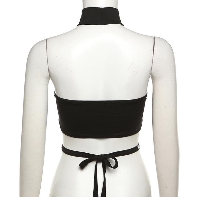 Beaded contrast halter hollow out backless crop cut out top – image 6