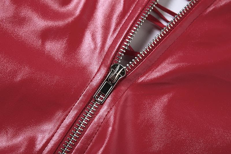 Lace up zip-up PU leather solid corset tube top – image 10