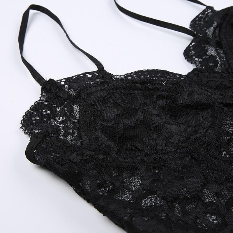 Lace slit v neck solid backless cami crop top – image 7