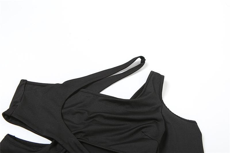 Hollow out irregular one shoulder solid gloves bodysuit – image 6