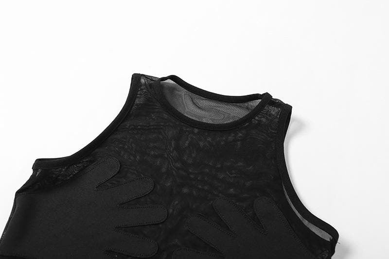 Sheer mesh see through palm embroidered crewneck crop top – image 6