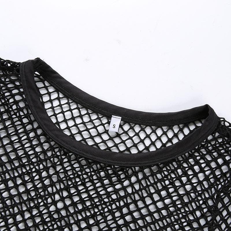 Round neck long sleeve tie back fishnet top – image 6